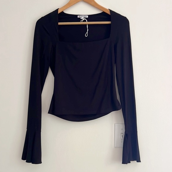 Reformation Lucca Long Sleeve Knit Top Black Square Neck NWOT - Picture 8 of 14